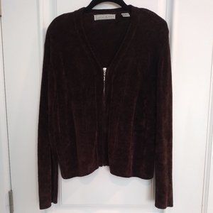 Lucia Burns Front Zip Mid Waist Womens Long Sleeve Sweater Chocolate Brown:Med